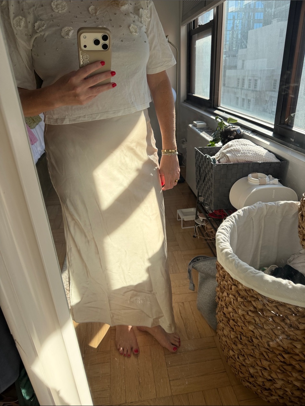 Abercrombie & Fitch Cream Satin Maxi Skirt
